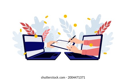 Electronic contract or digital signature concept. Digital signature, business contract, electronic contract, e-signature concept. Vector illustration EPS10