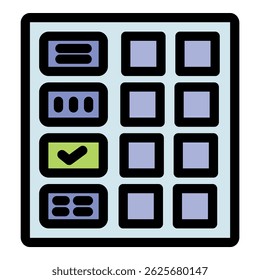 Electronic control panel displaying various options and a prominent confirmation button, suggesting successful input or selection