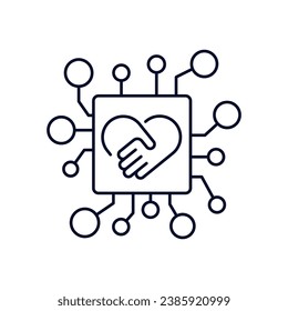 Electronic cooperation, partnership. Vector linear illustration icon isolated on white background.