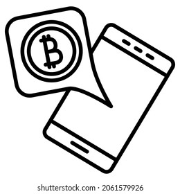 Electronic cryptocurrency management. Payment with Bitcoin. An application for the blockchain. Icon, vector, outline, isolated, 48 pixel. Editable stroke.
