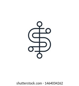 Electronic currency. Dollar. Vector linear icon, white background.