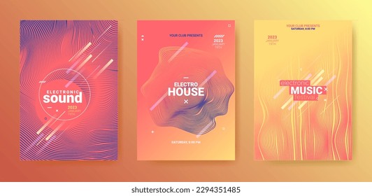 Electronic Dance Music Poster. Techno Party Flyer. Vector Edm Background. Electronic Music. Wave Line Rhythm. Minimal Festiv Banner. Abstract Sound Illustration. Electronic Music Cover.