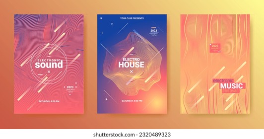 Electronic Dance Music Poster. Techno Party Flyer. Vector Edm Background. Electronic Music Cover. Wave Round Rhythm. Futuristic Gradient Banner. Abstract Sound Illustration. Electronic Music.