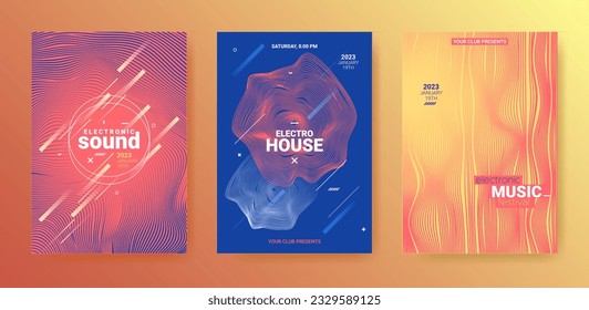 Electronic Dance Music Poster. Techno Party Flyer. Vector 3d Background. Electronic Music Illustration. Distort Waves Design. Geometric Festival Cover. Abstract Sound Banner. Electronic Dance Music.