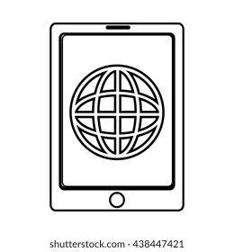 electronic device with abstract world map icon on the screen over isolated background, commerce concept , vector illustration