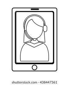 electronic device with avatar woman on the screen over isolated background, commerce concept , vector illustration