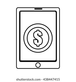 electronic device with coin icon on the screen over isolated background, commerce concept , vector illustration