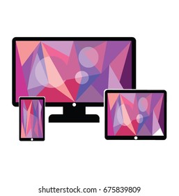 electronic device in color. smart phone, computer, tablet. vector set