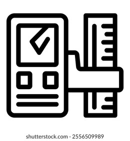 Electronic device displaying check mark and ruler, symbolizing accurate measurement and validation