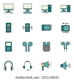 Conjunto de iconos de línea de dispositivo electrónico relleno