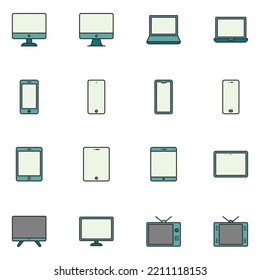 Conjunto de iconos de línea de dispositivo electrónico relleno