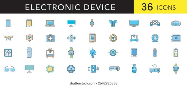 Electronic Device Flat Color Icon Set Modern Vector Icons of Smart Gadgets, Consumer Electronics, and Digital Devices