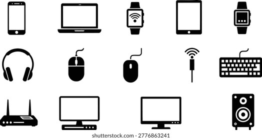 Electronic device gadget icons collection with computer tech accessories