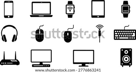 Electronic device gadget icons collection with computer tech accessories