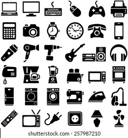 Electronic device and household icon collection - vector illustration 