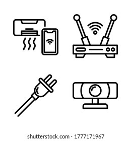 Electronic Device icon set = air conditioner, router, plug, webcam.
Perfect for website mobile app, presentation, illustration and any other projects.