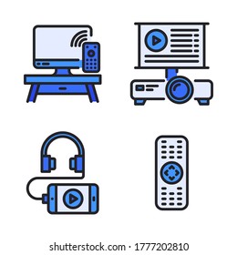 Electronic Device icon set (Filled Line) = smart tv, projector, smartphone, remote.
Perfect for website mobile app, presentation, illustration and any other projects.