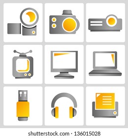 electronic device icon set, gold color theme , vector