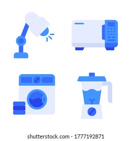 Electronic Device icon set = lamp, microwave, washing machine, blender juice.
Perfect for website mobile app, presentation, illustration and any other projects.
