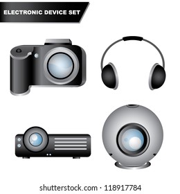 electronic device icon set, multimedia icon set
