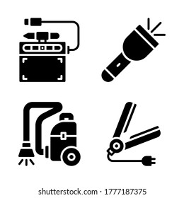 Electronic Device icon set = pen tablet, flash light, vacuum cleaner, hair iron
Perfect for website mobile app, presentation, illustration and any other projects.