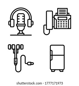Electronic Device icon set = podcast, fax telephone, earphone, refrigerator.
Perfect for website mobile app, presentation, illustration and any other projects.