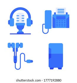 Electronic Device icon set = podcast, fax telephone, earphone, refrigerator.
Perfect for website mobile app, presentation, illustration and any other projects.