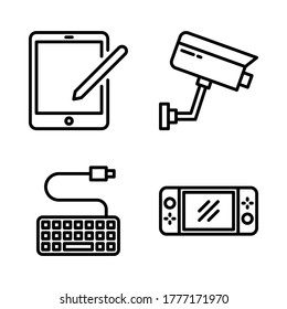 Juego de iconos de dispositivo electrónico = tableta, cctv, teclado, conmutador nintendo.
presentación, ilustración y cualquier otro proyecto.