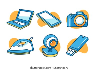 Electronic device icon set vector design