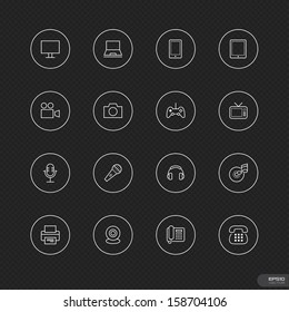 Electronic device Icons with circle on black background - Vector illustration
