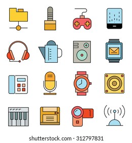 electronic device icons, gadget icons set, color theme