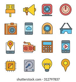 electronic device icons, gadget icons set, color theme