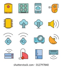 electronic device icons, gadget icons set, color theme