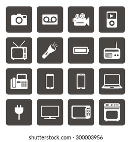 Electronic device icons. Electronic icon. Vector. Silhouette. White icons.
