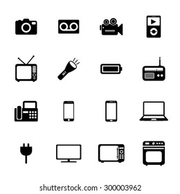 Electronic device icons. Electronic icon. Vector. Silhouette. Black icons.