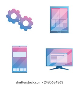 Electronic device icons set cartoon vector. Computer equipment and gadget. Modern technology