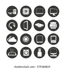 electronic device icons set in circle button style