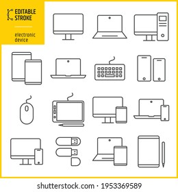 electronic device icons set - editable stroke