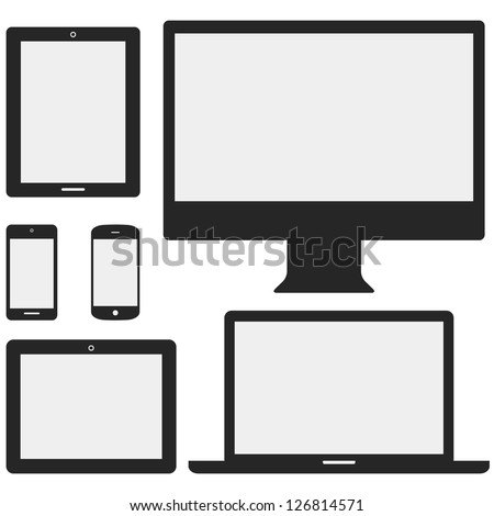 Electronic Device Icons - Set of electronic device icons isolated on white background.  Devices include desktop computer, laptop, tablet and mobile phones.