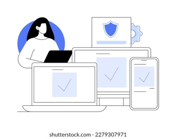 Electronic device insurance abstract concept vector illustration. Smartphone insurance policy, manufacturer standard warranty coverage, insure your electrical devices online abstract metaphor.