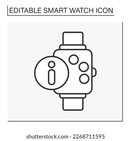  Electronic device line icon. Digital watch accessory on wrist. Information on screen. Smartwatch concept. Isolated vector illustration. Editable stroke