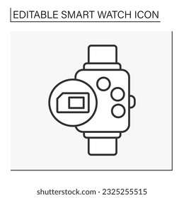  Electronic device line icon. GSM SIM card for cellular connection. Digital watch accessory on wrist. Smartwatch concept. Isolated vector illustration. Editable stroke