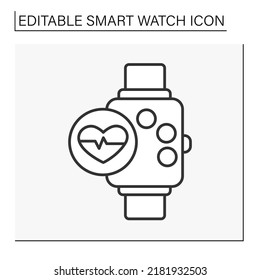  Electronic Device Line Icon. Pulse Tracking On A Digital Watch. Healthcare. Workout.Smartwatch Concept. Isolated Vector Illustration. Editable Stroke