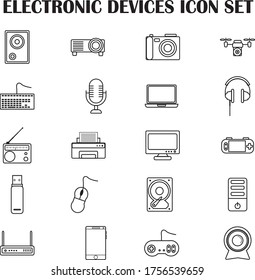 Elektronisches Gerätesymbol-Set, Sammlung von Technologiesymbole, Vektorskizzen, Illustrationen, Paket von linearen Piktogrammen einzeln auf weißem Hintergrund, EPS10.