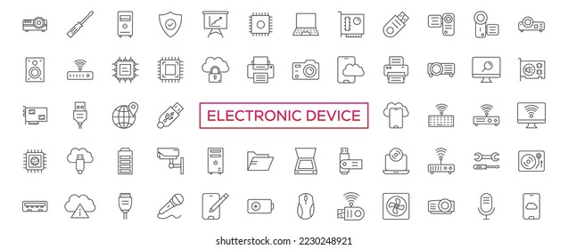 Electronic device line icon set, technology symbols collection, vector sketches, logo illustrations, linear pictograms package isolated on white background