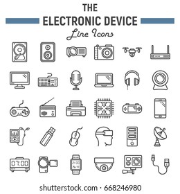 Elektronisches Gerätesymbol-Set, Sammlung von Technologiesymbole, Vektorskizzen, Logo-Illustrationen, lineares Piktogramm-Paket einzeln auf weißem Hintergrund, EPS10.