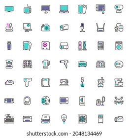 Electronic device line icons set. Household equipment linear style symbols collection, outline signs pack. Digital devices vector graphics. Set includes icons as tv screen computer monitor, smartphone