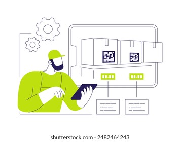 Electronic device logistics abstract concept vector illustration. Supplier representative controls electronic devices delivery, logistics software usage, distribution sector abstract metaphor.