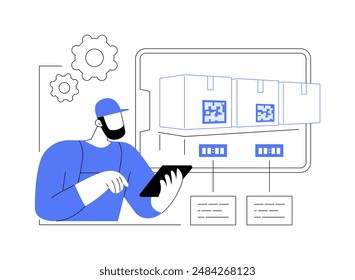 Electronic device logistics abstract concept vector illustration. Supplier representative controls electronic devices delivery, logistics software usage, distribution sector abstract metaphor.