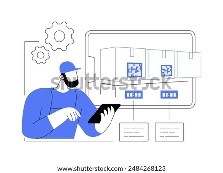 Electronic device logistics abstract concept vector illustration. Supplier representative controls electronic devices delivery, logistics software usage, distribution sector abstract metaphor.